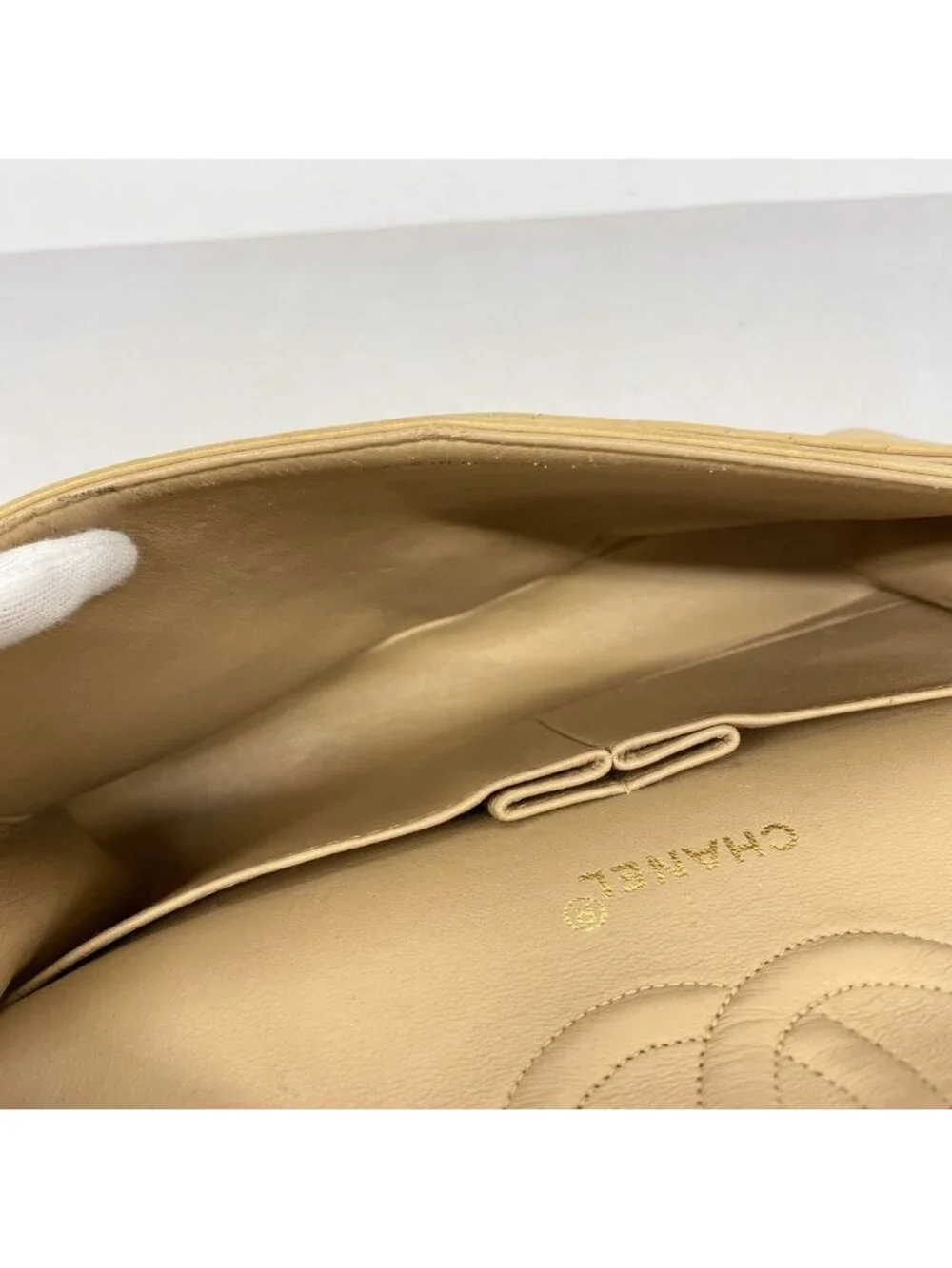 Chanel Shoulder Bag Quilted Lambskin Beige Gold
